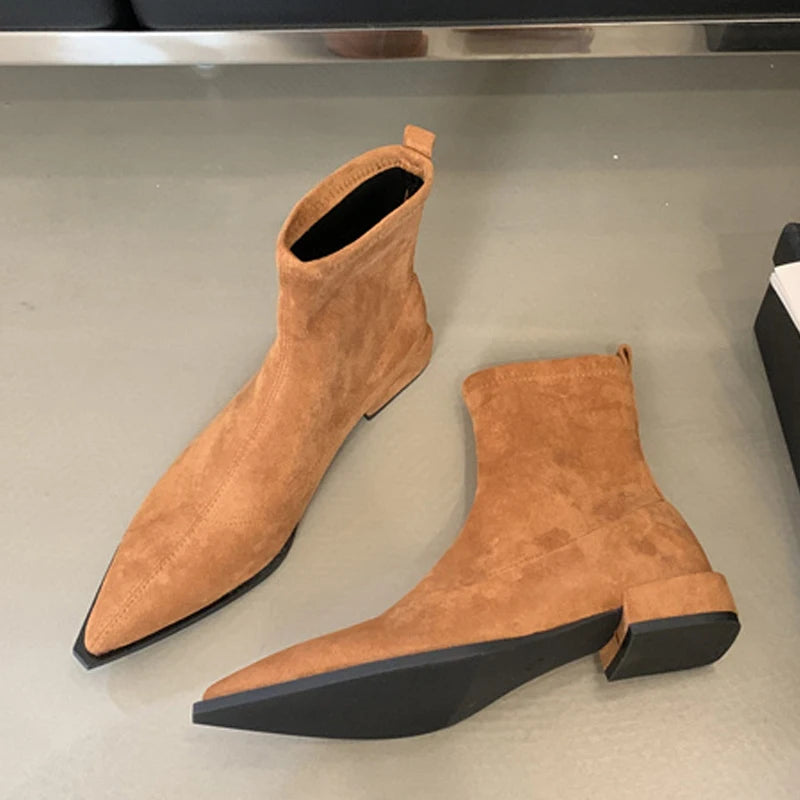 Womens Brown Suede Low Heel Ankle Boots