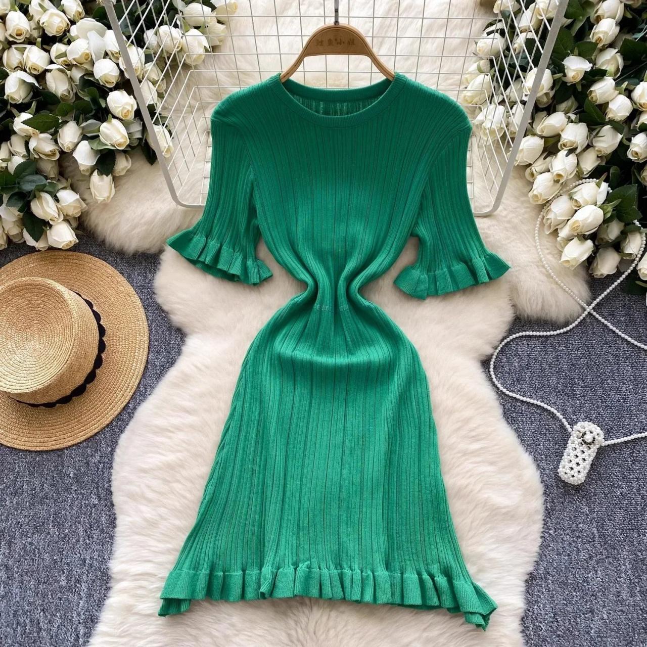 slim fit dress slacks Intuitions Long Sleeve Ribbed Knit Dress Green