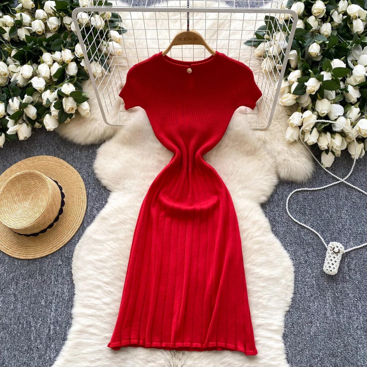 red rib knit dress Ladies - Red Rib-knit dress - Size: XXS