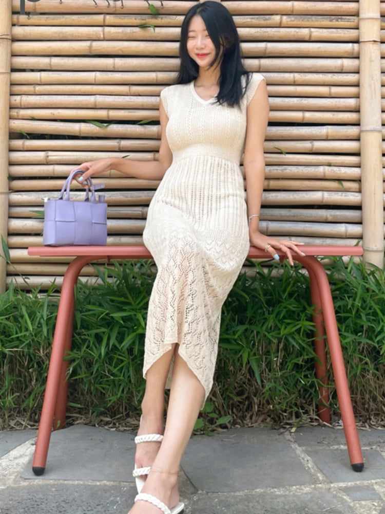 knitted sequin dress Marine Mist Sequin Knit Maxi Dress Champagne main image 1