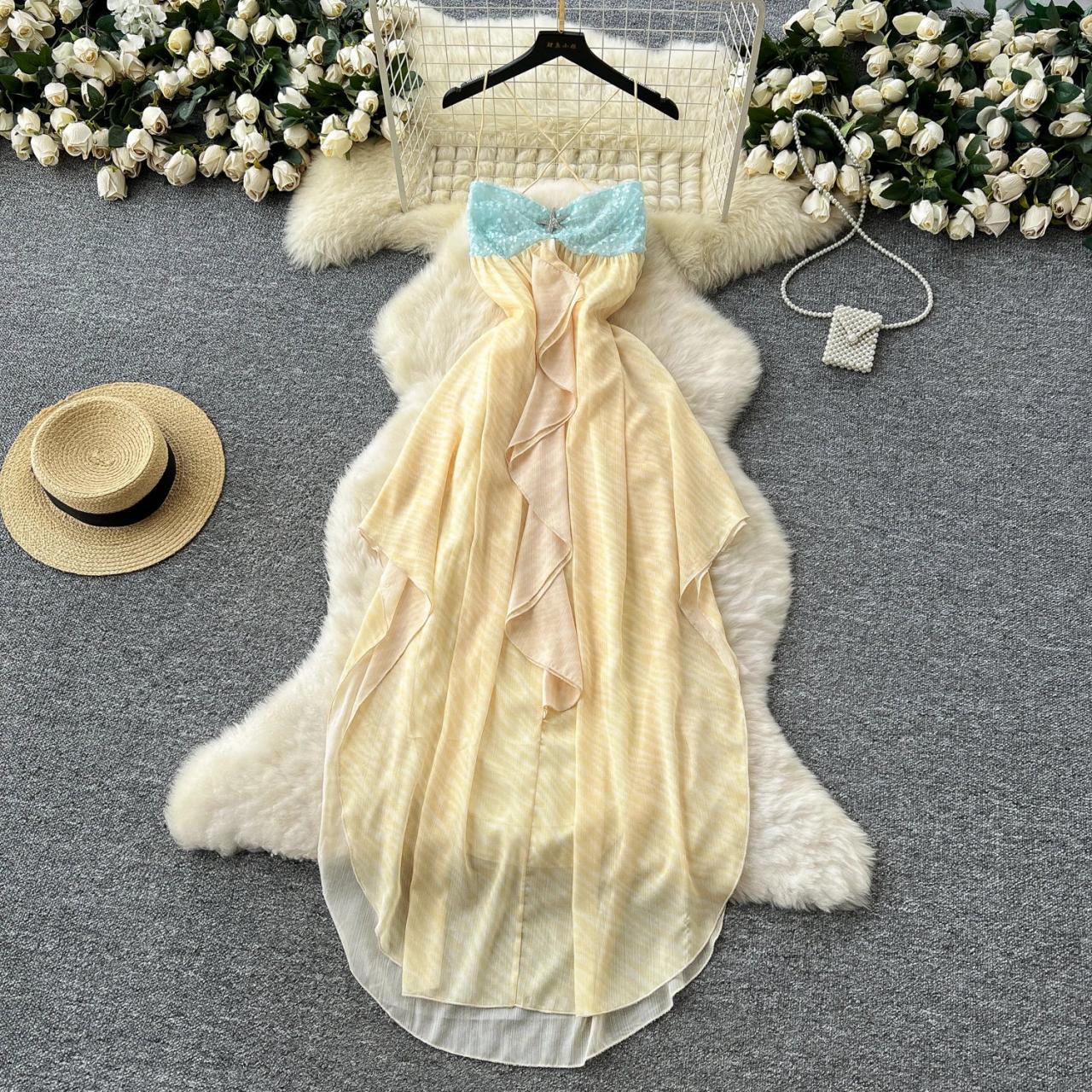 Strapless Flowing Dress With Ruffle Chiffon Layers on Luulla