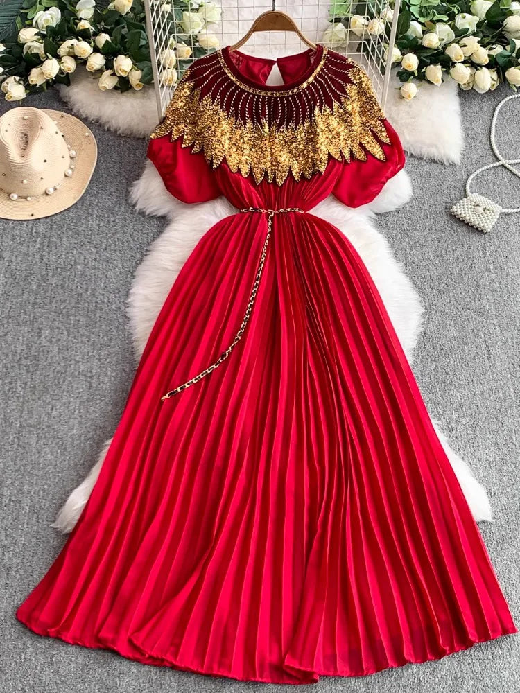 open lace back dress Laced With Gold Maxi Dress Red