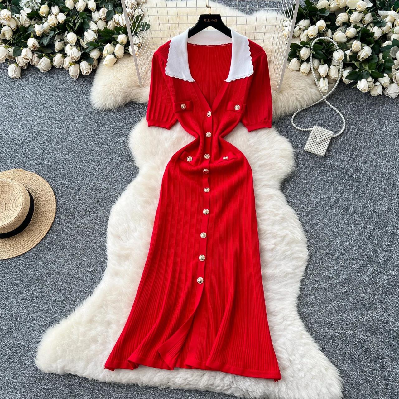 square neck knitted dress Fashion Women's Slim Fit Square Neck Knitted Dress (Color: Blue, Size: XL) main image 1