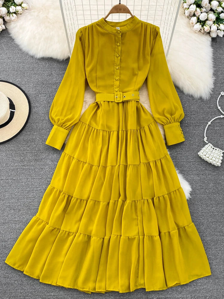 mustard midi dress with sleeves Mustard Yellow Elegant Summer Dress For Women,V-Neck Linen Embroidered  Ditsy Floral Midi Dress,Puff Sleeves Waisted Tea Party Business Casual Dress DAZY