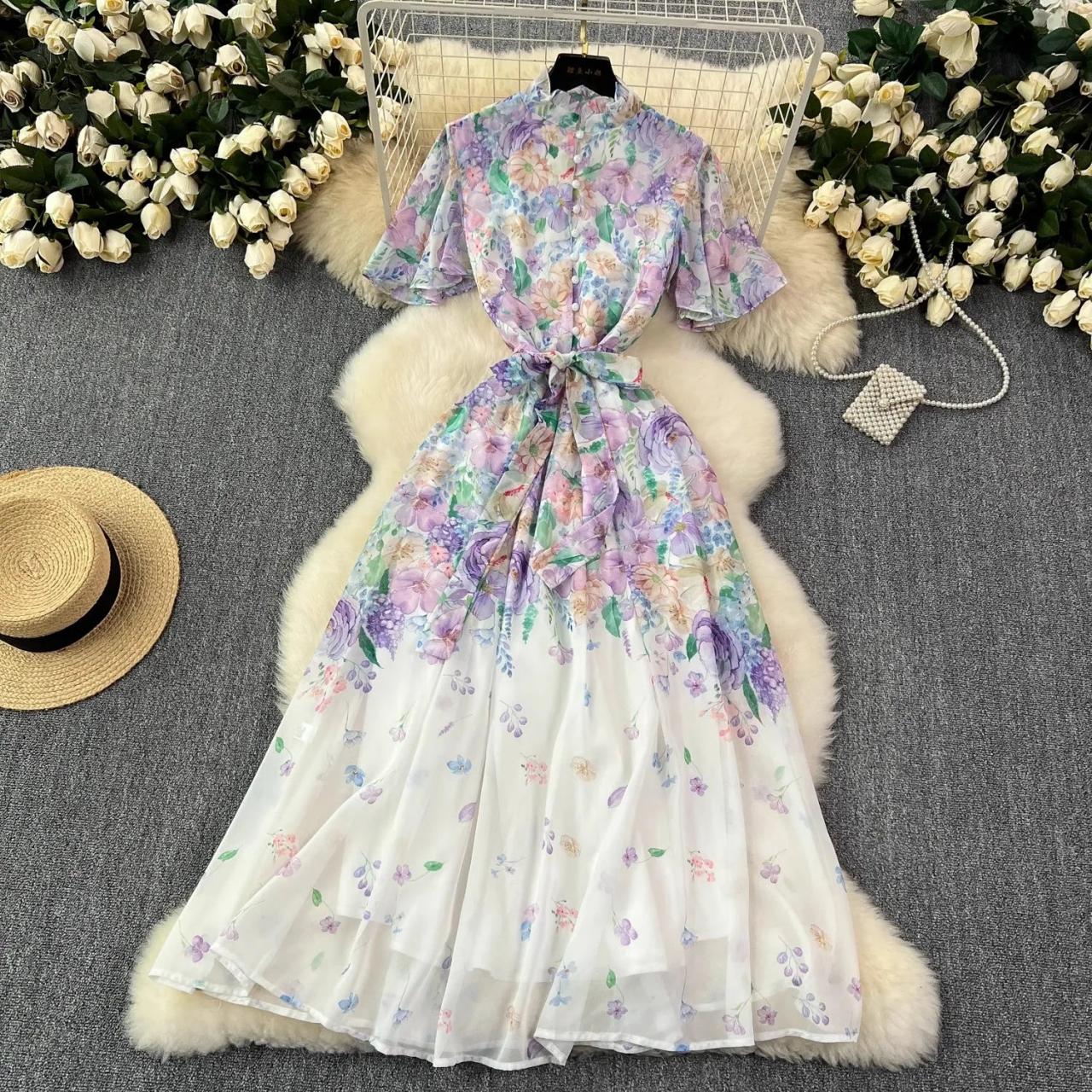 flower chiffon dress high neck dresses Hope & Ivy high neck chiffon maxi dress in dark based red floral print