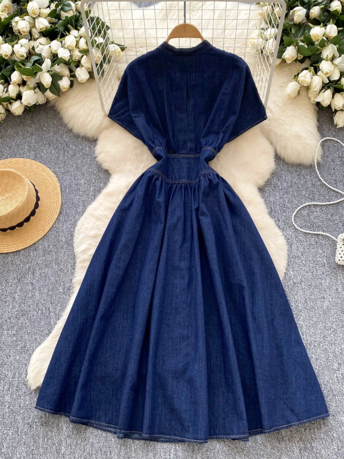 white christmas dresses Indigo Denim Straight Strapless Full Skirt Raw Edge Hem Midi Dress *FI –  SSYS