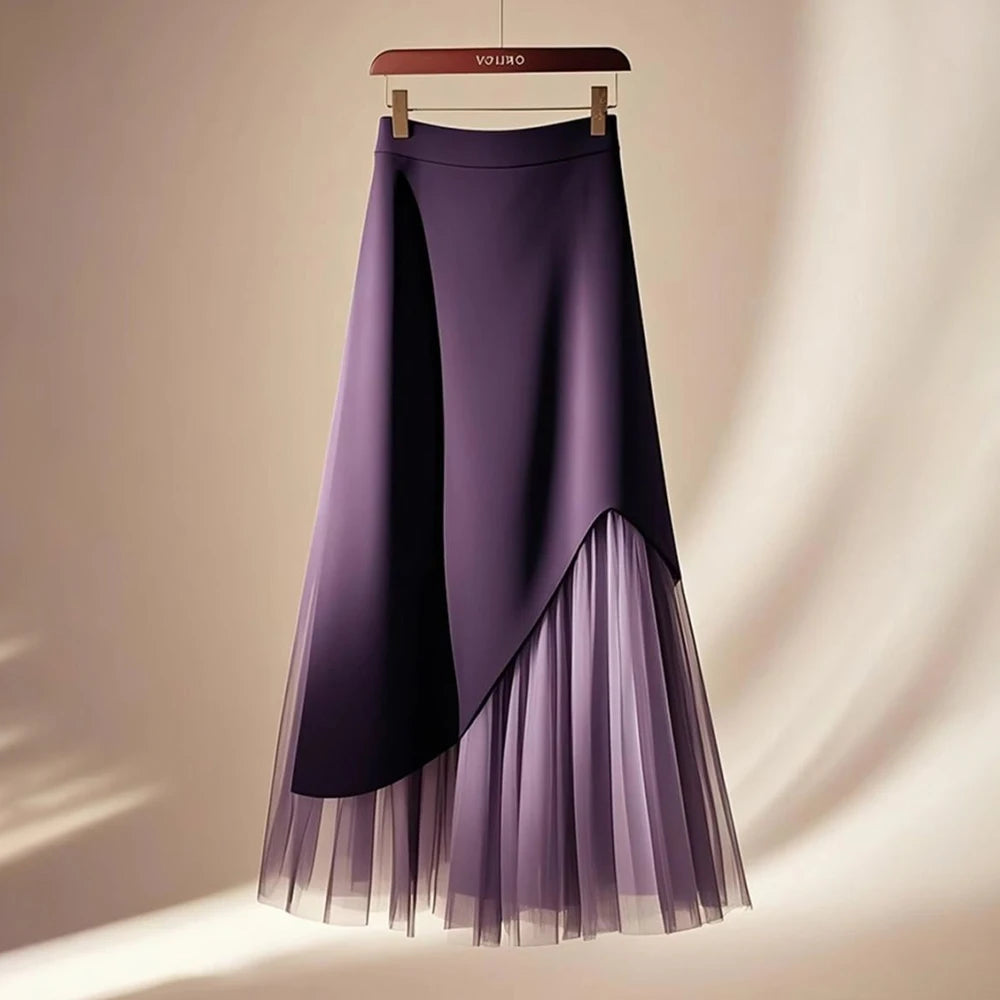 Layered Asymmetrical Purple Skirt With Sheer Overlay on Luulla
