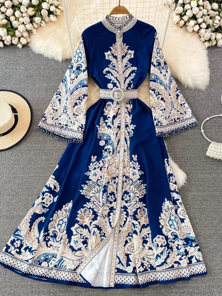 royal blue dress with gold belt May Queen RQ8199 main image 1