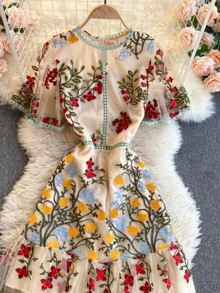 sheer embroidered mini dress Flat White Sheer Embroidered Mini Dress
