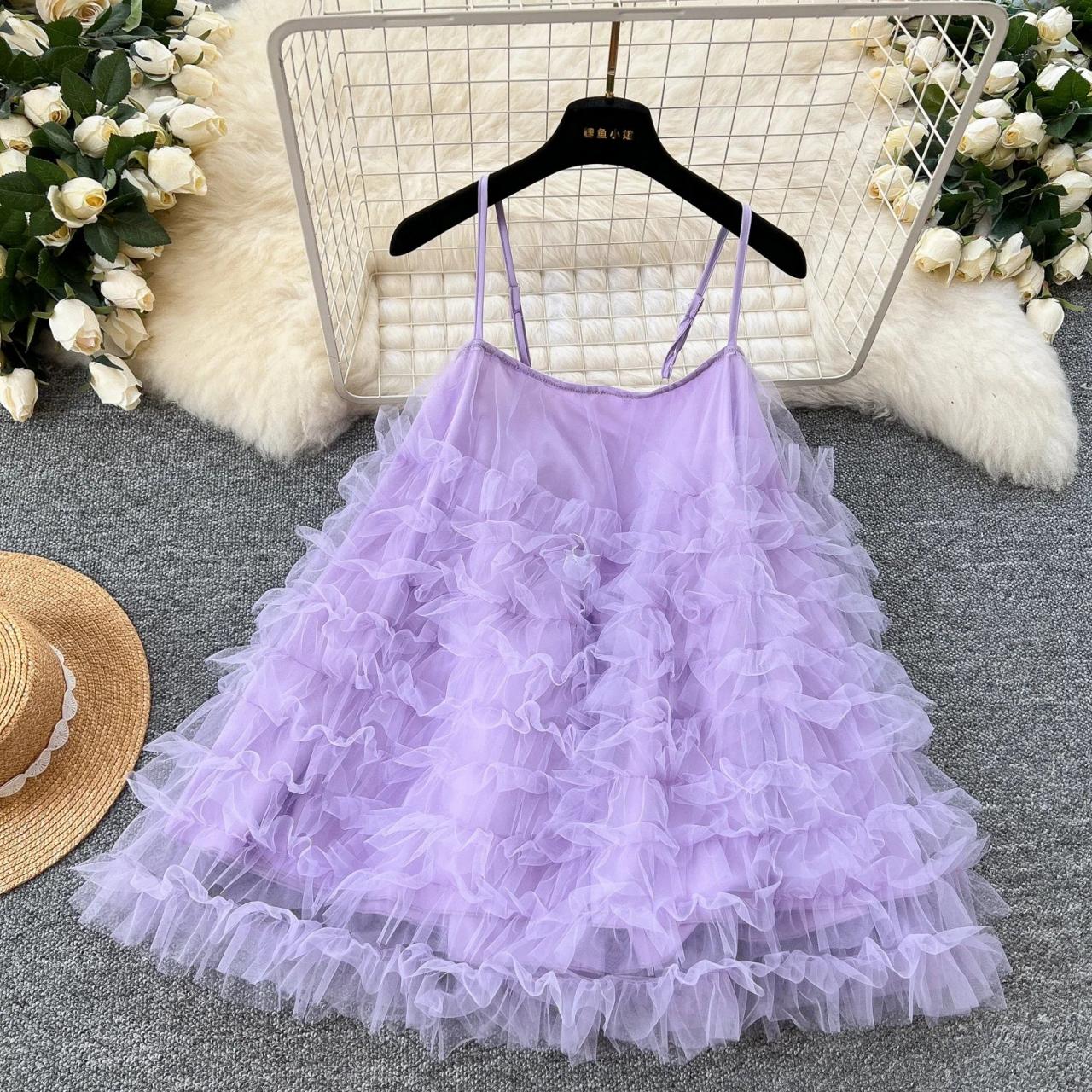 Fluffy Purple Tulle Dress, Adjustable Spaghetti Straps on Luulla