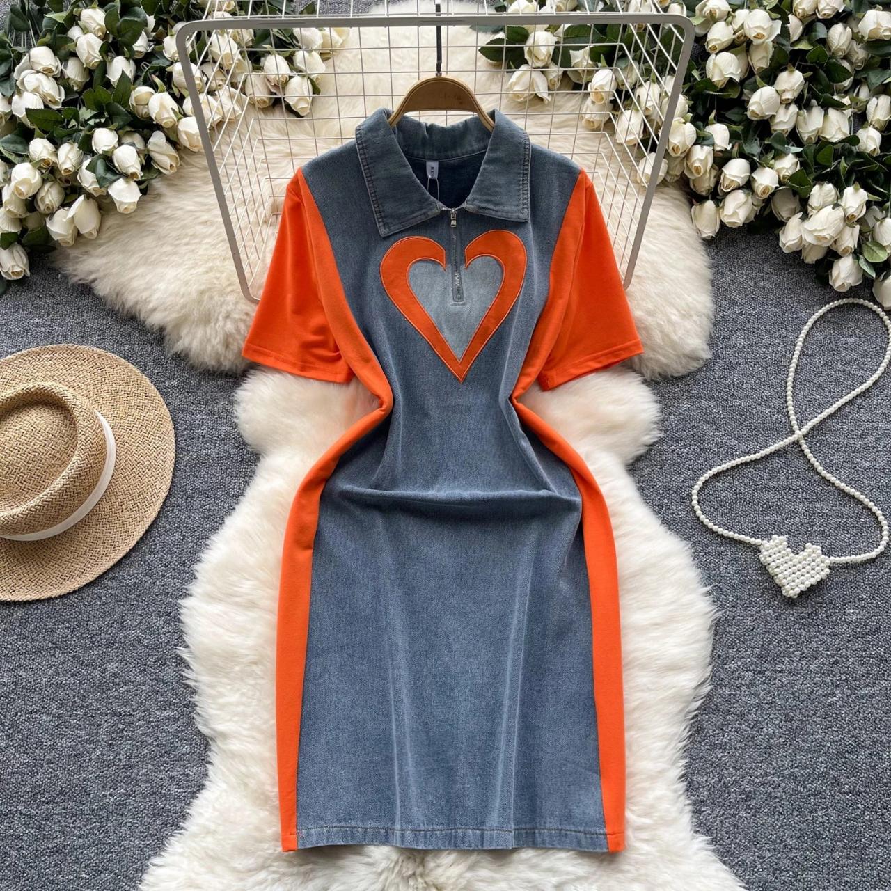 Colorblock Heart Graphic Half-zip Casual Dress on Luulla
