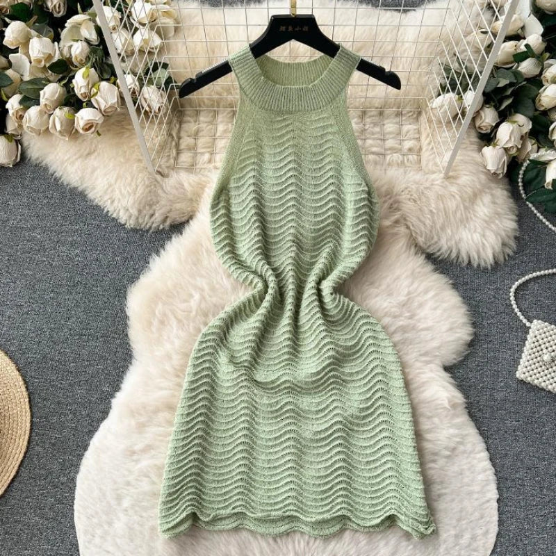 green knit halter dress Knit Halter Neck Green Sleeveless Bodycon Dress