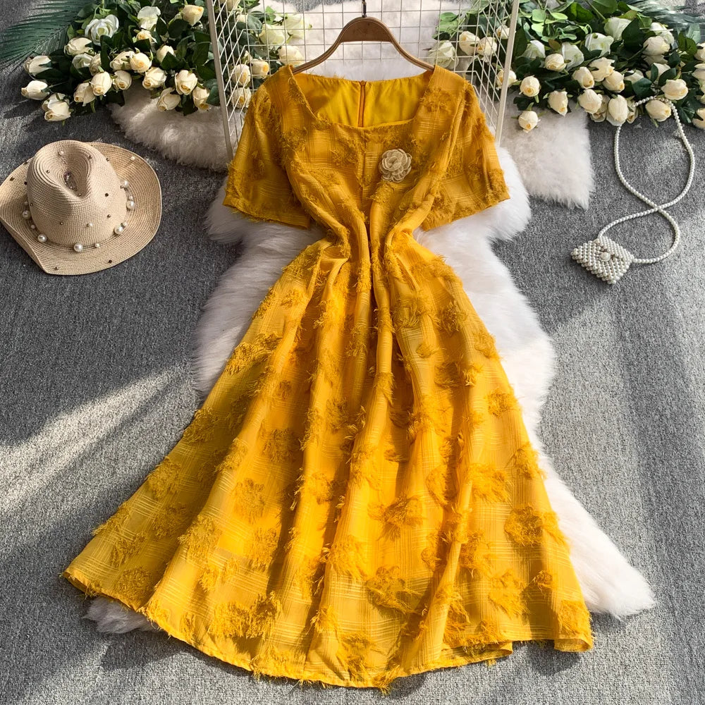 Floral Yellow Midi Dress With Ruffle Details