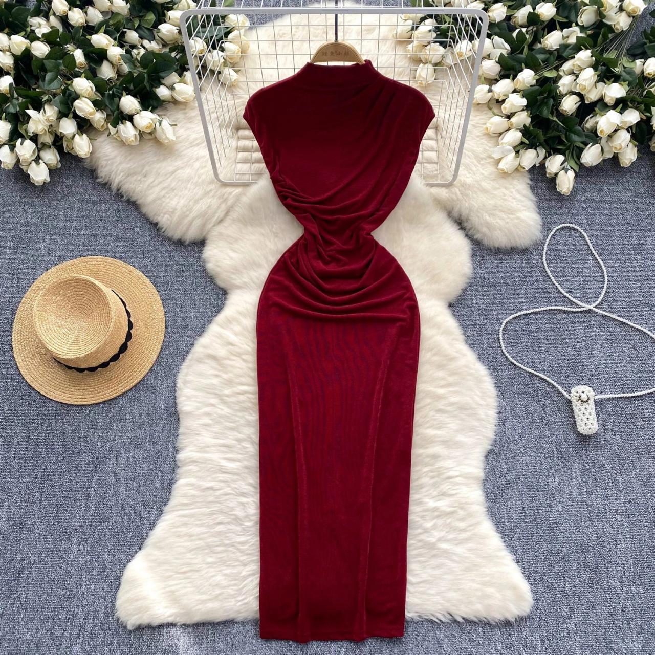 Sleeveless Velvet Wine Red Bodycon Maxi Dress on Luulla