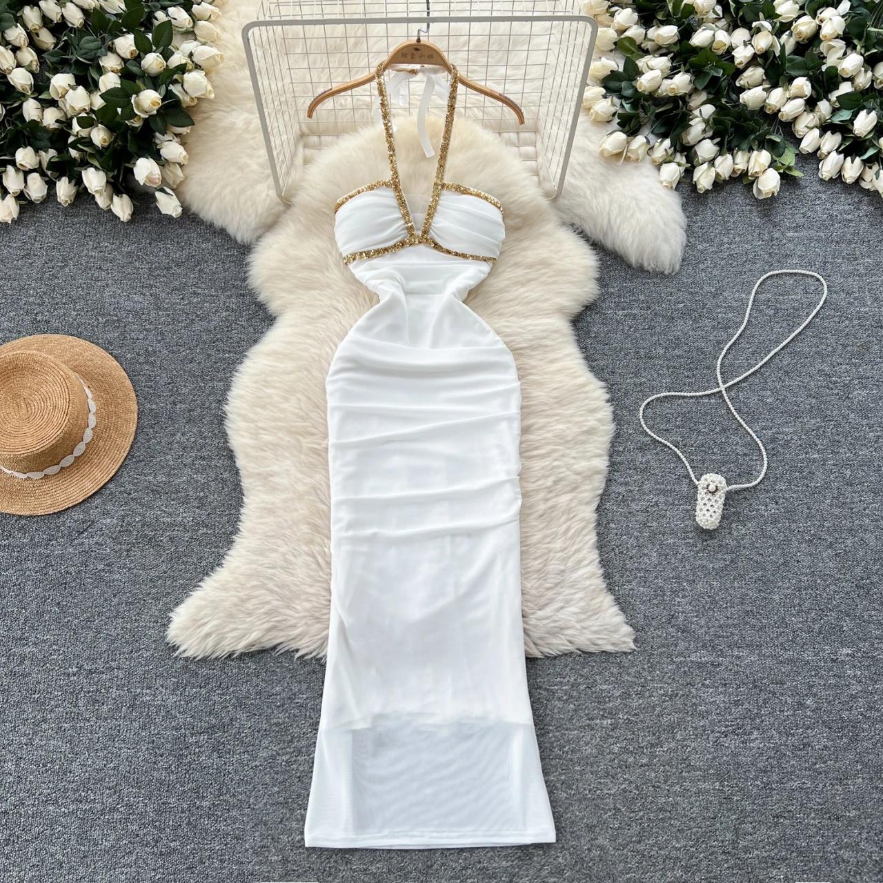 white and gold halter dress Rose Gold Satin Bow Detail Tiered Dress *FINAL SALE* – SSYS