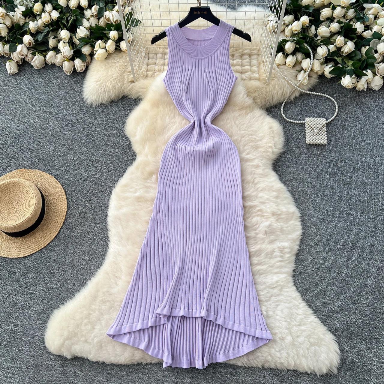 fitted lace wedding dress Lavender Rib-Knit Maxi-Dress