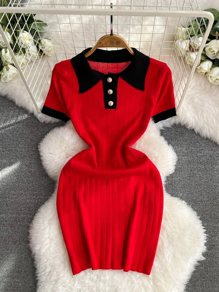 Chic Red Polo Dress With Button Detail on Luulla