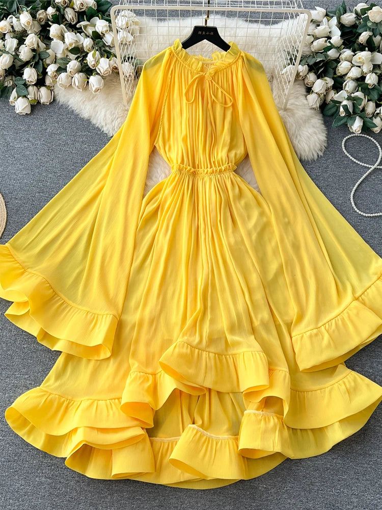 yellow chiffon ruffle dress Pink Sweetheart A Line Chiffon Ruffled Prom Dresses With Appliques, Yellow / 0