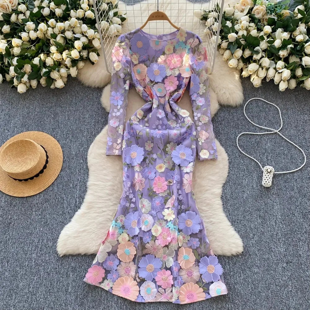 knee length dresses for ladies 3D FLORAL MIDI DRESS – sis label main image 1