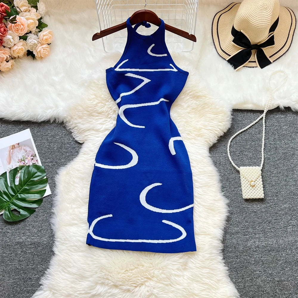 blue abstract mini dress Simi Mini Mesh Dress main image 1