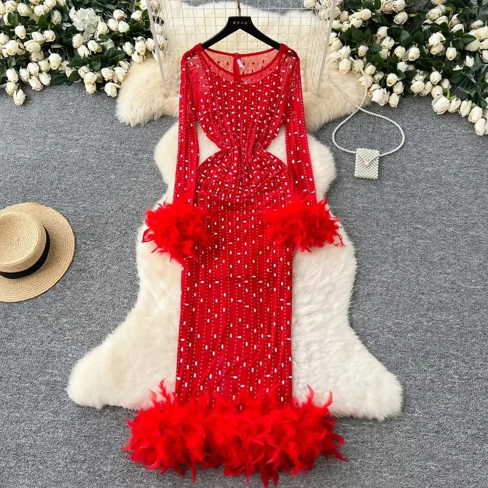 red feather trim dress All The Drama I Need Red Feather Shift Dress, Small - The Mint Julep Boutique