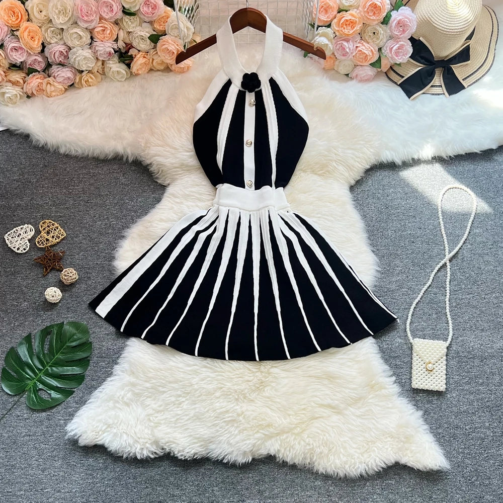 striped halter neck dress Mackenna Navy Cotton Stripe Halter Smock Back Maxi Dress main image 0
