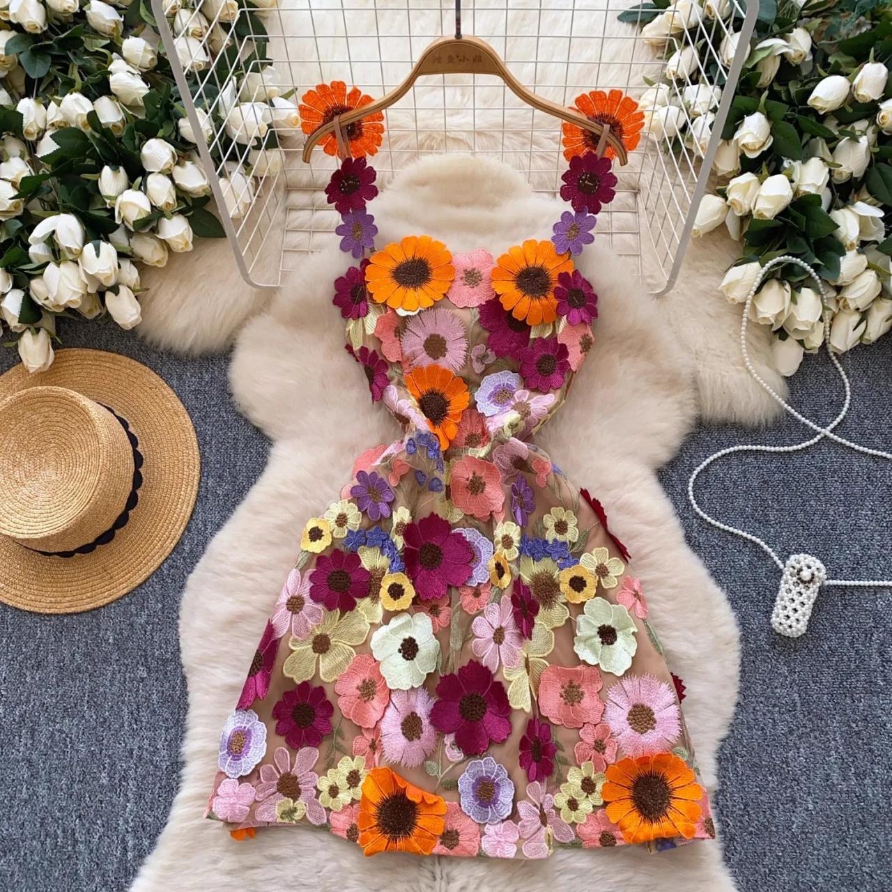 embroidered sun dress Carey Embroidered Linen Dress in White Meadow Embroidery Ivory