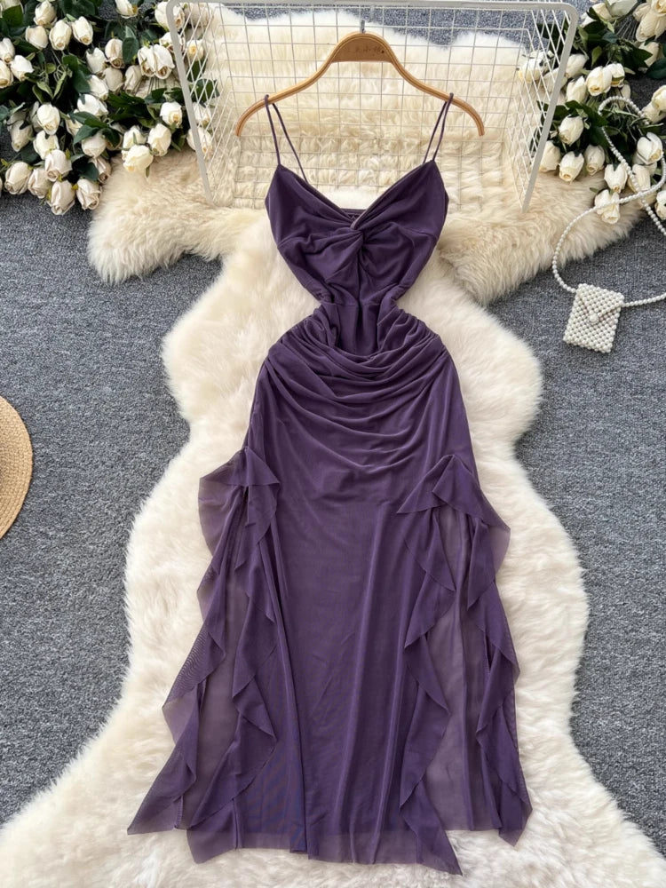 open lace back dress ESSENTIAL LACE TRIM SATIN SLEEVELESS MIDI DRESS – AKIRA main image 1