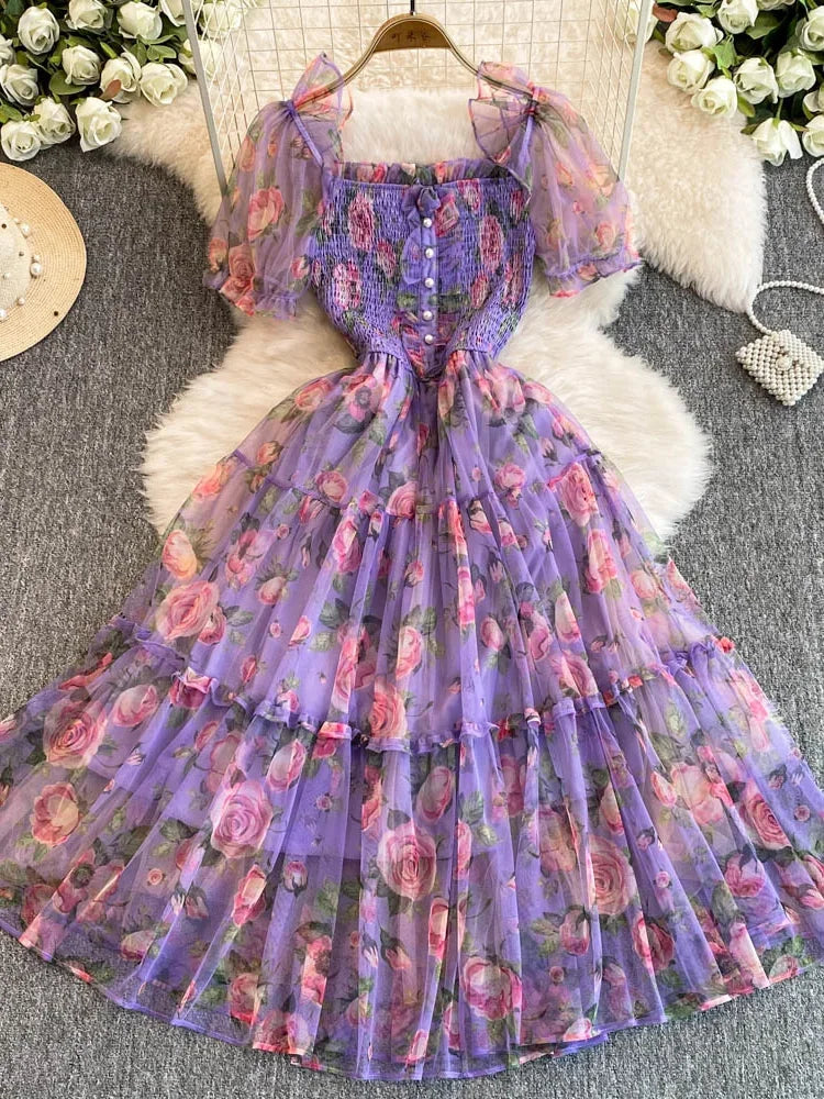 Floral Chiffon Off-shoulder Ruffled Maxi Dress