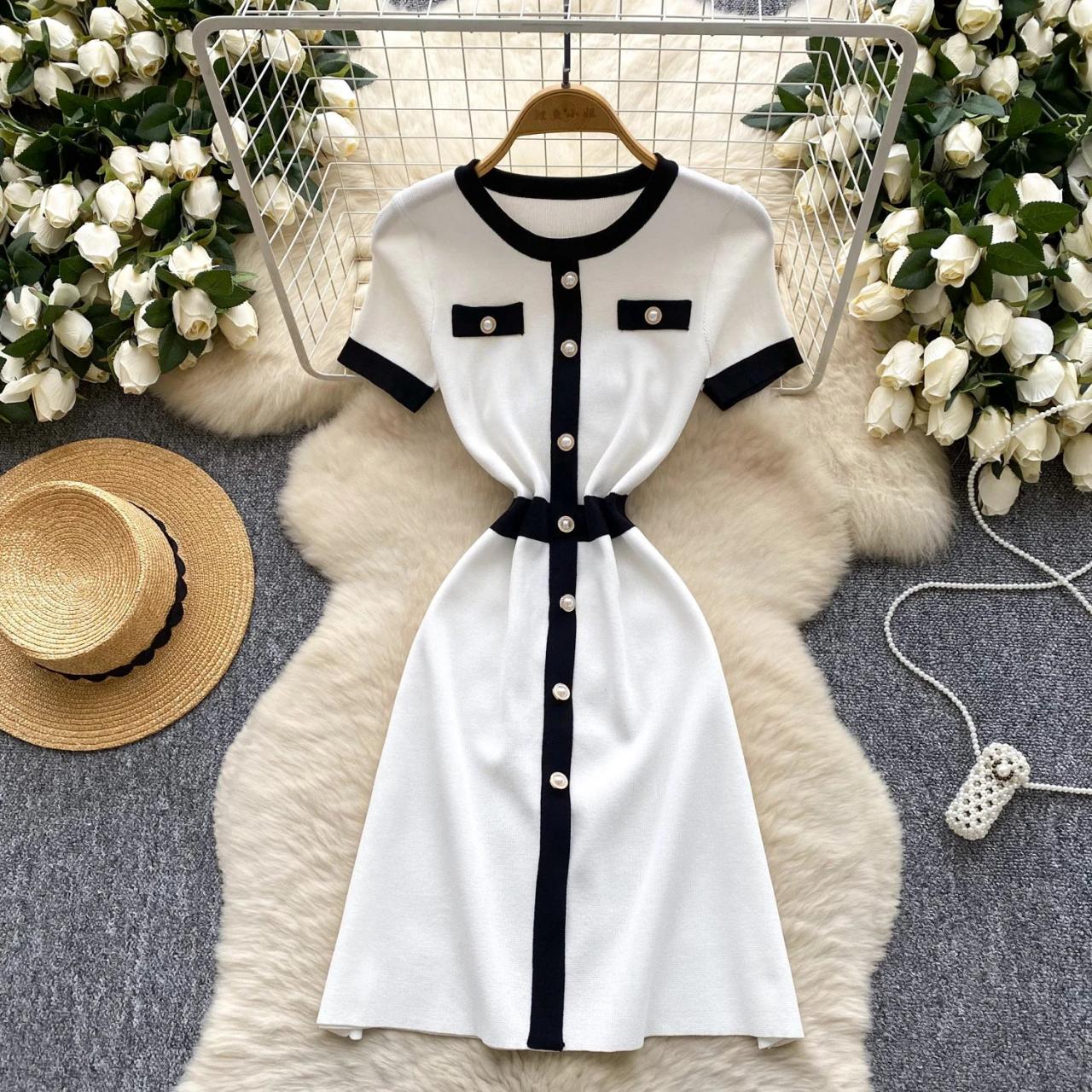 belted short dress with pockets Buttoned Belted Short-sleeve Dress With Pockets