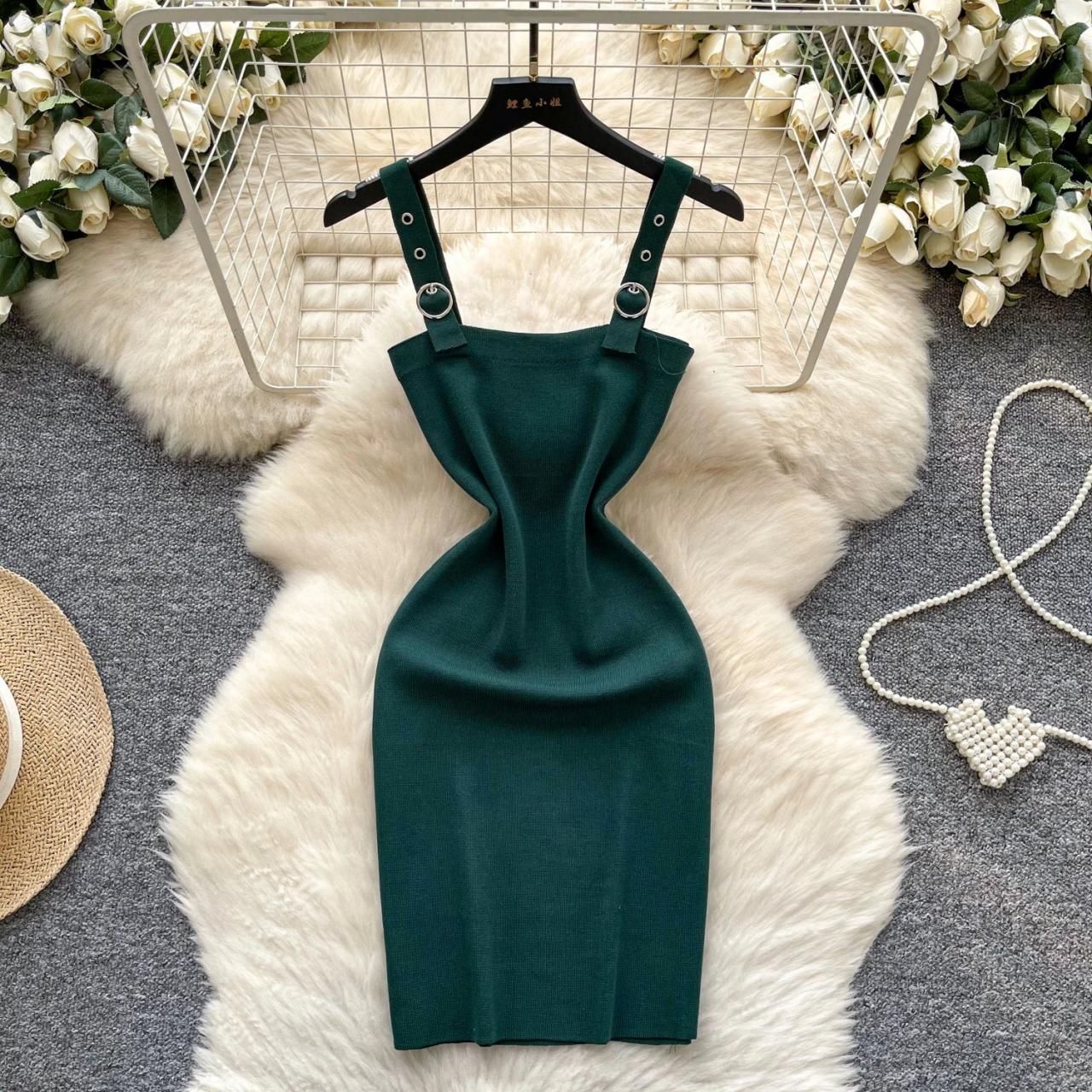 Sleeveless Brown Bodycon Dress With Buckle Straps