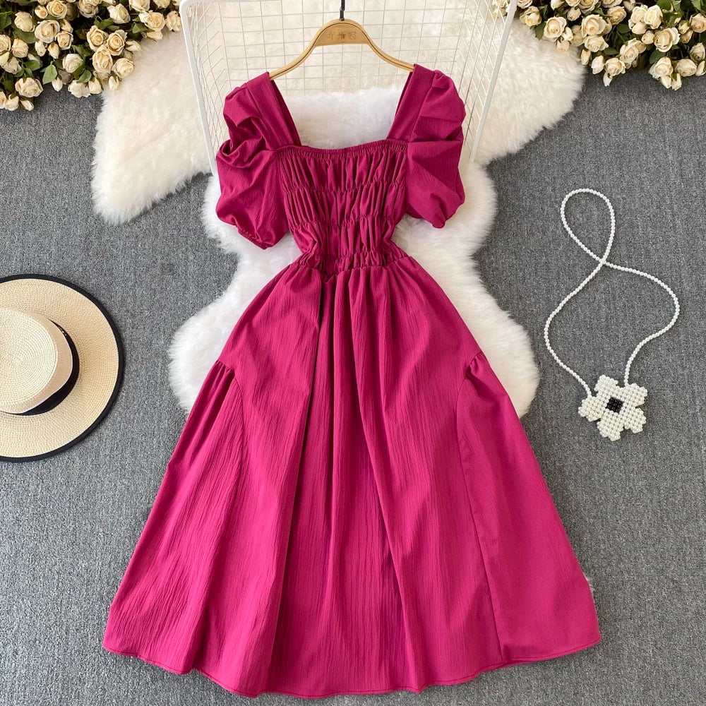 Puff Sleeve Shirred Waist Flowy Summer Dress on Luulla