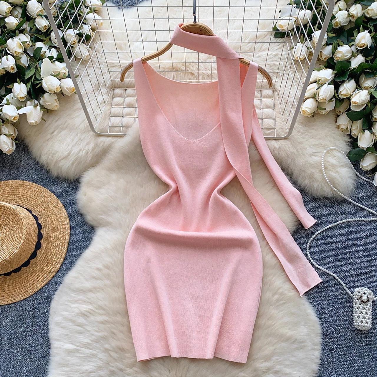 bodycon dress with neck scarf Chocolate Satin Scarf Detail Bodycon Dress