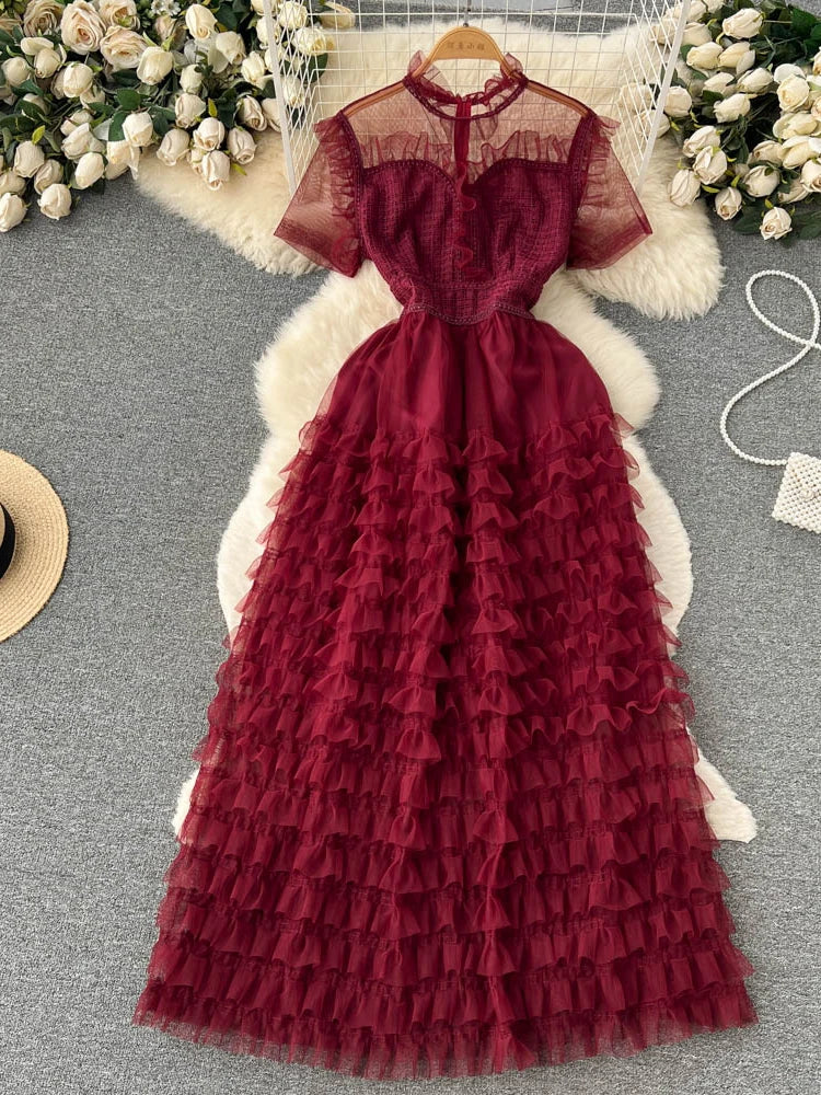 knee length dresses for ladies Red Floral Mesh Slip Mini Dress main image 1