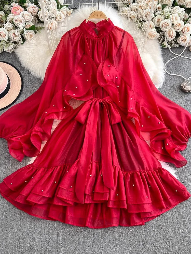 red layered ruffle dress Elegant Long Red Tiered Ruffle Maxi Dress