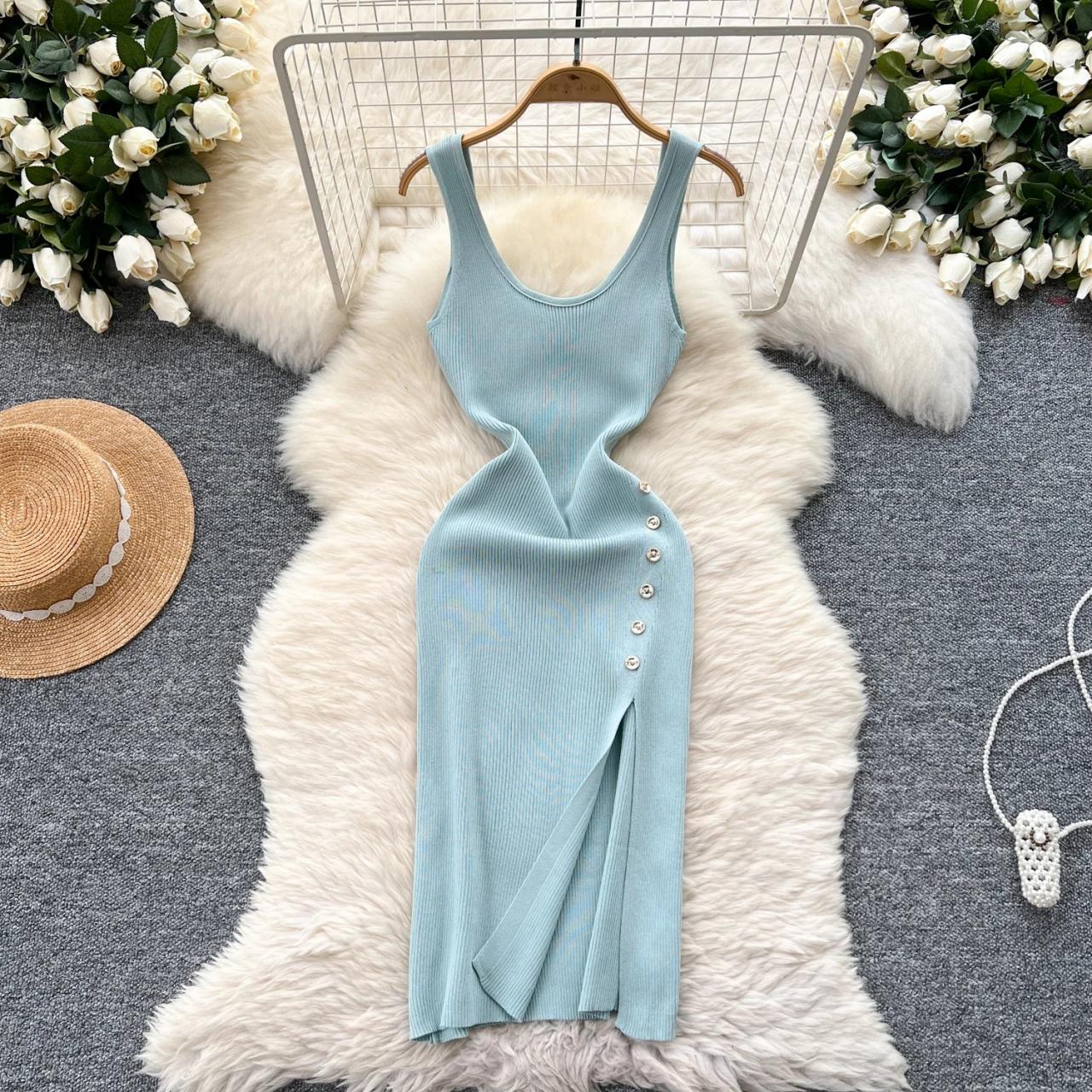 summer knit dress The Drew Blue Crochet Knit Dress main image 1