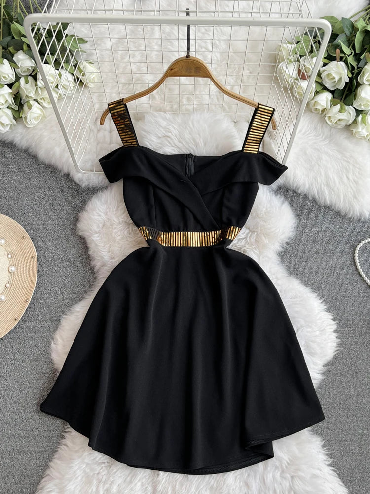 green emerald velvet dress Black and Gold Glitter Short Dress